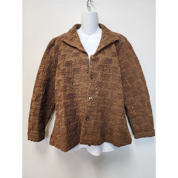 Great Cavalier Blazer Jacket Women Large Brown Button Texture Print Vintage - Picture 1 of 9